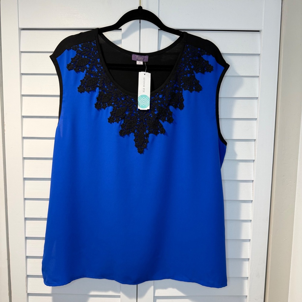 Truly Poppy Willard Lace Overlay Blouse Cobalt Blue Black Womens 1X Stitch Fix